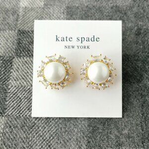 Kate Spade Candy Shop Gold White Pearl Halo Stud Earrings BRAND NEW